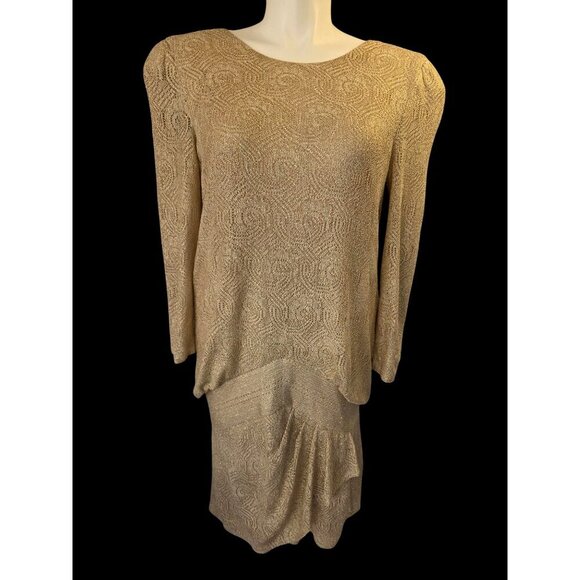 Damianou Vintage Gold Metallic Knit Dress M/L USA - Picture 1 of 12